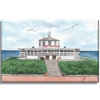 Leinwand 40 x 30 cm Keilrahmen Canvas-Leinen Aquarell Maritim Kunst Druck Kunstdruck Nordsee Insel Wangerooge Café Pudding - WG4
